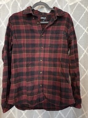 O'Neill Red and Black Plaid Long Sleeve Button-Up Shirt